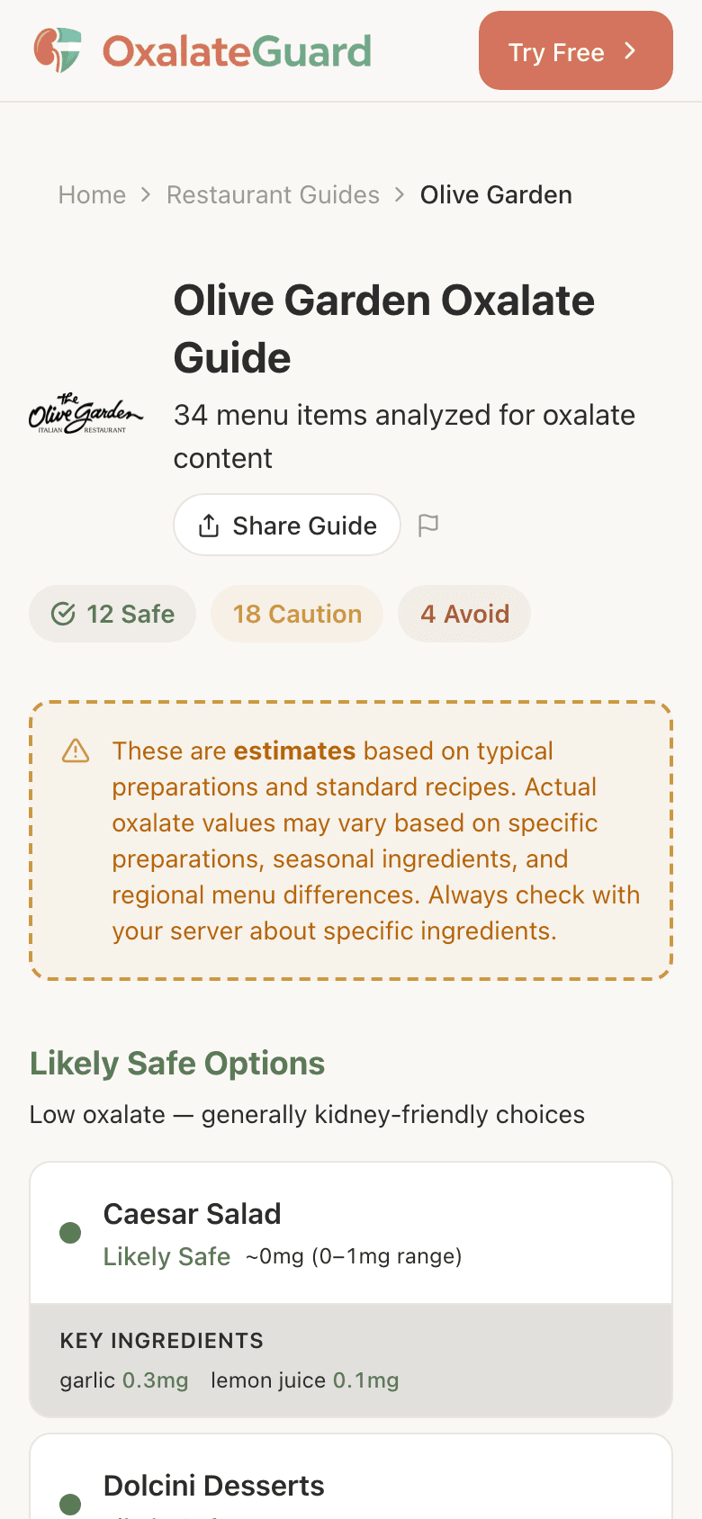 OxalateGuard — Restaurant Guide